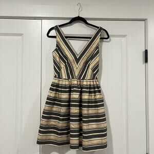 J Crew Women's Mini Cocktail Dress Sleeveless V Neck Gold White Black Size‎ 0